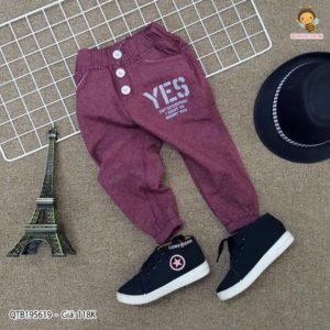 Quần dài chân bo in chữ Yes dễ thương bé trai